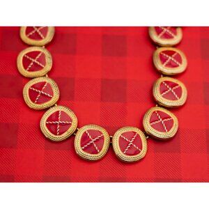 Vintage Mid Century Red and Gold Tone Choker Necklace 18 Inches - O11